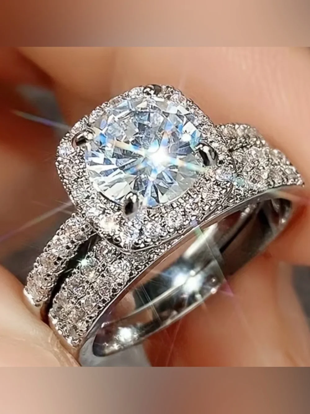 NWOT-Elegant Women’s Size 9 Micro-Inset Princess Cut Cubic Zirconia 2-Ring Set